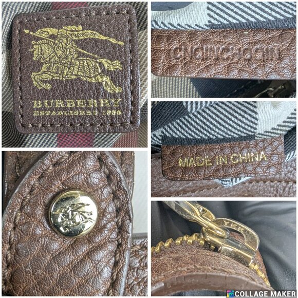 Authentic BURBERRY Beige Embroidered Tote Bag Brown Leather Canvas Logo Large - Picture 5 of 10